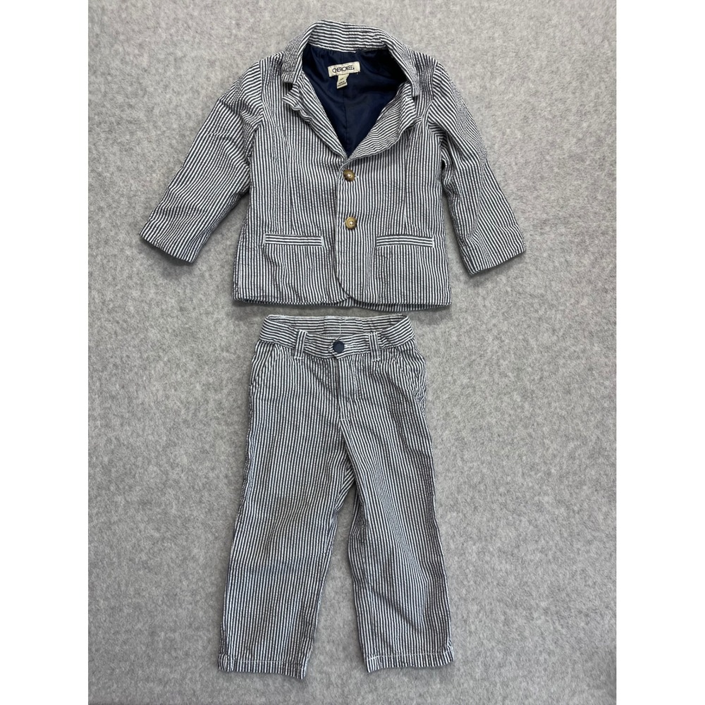 Cherokee Toddler Boys 2T Blue White Seersucker Blazer and Pants Suit Set